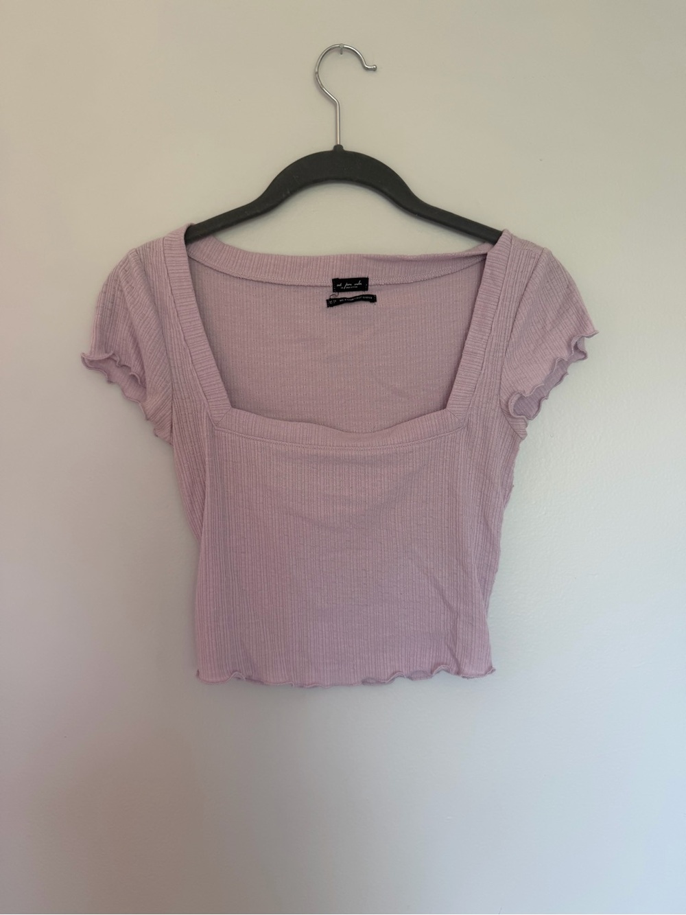 Lilac Ribbed Square-Neck Crop Top